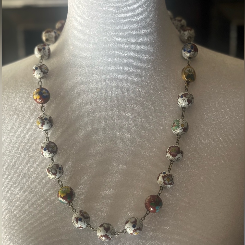 Vintage Cloisonné Bead Chain Necklace - Picture 4 of 9